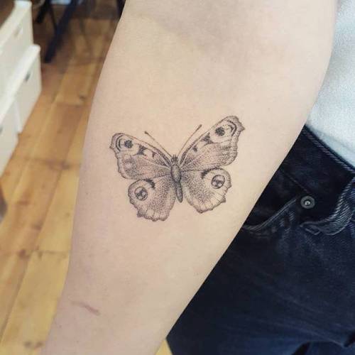 By Sarah March, done at Die-Monde Tattoo, Wadebridge.... insect;small;butterfly;animal;tiny;sarahmarch;hand poked;ifttt;little;inner forearm