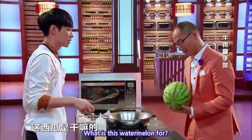 eggpud - he took a watermelon from the grocery shelves so he cld...