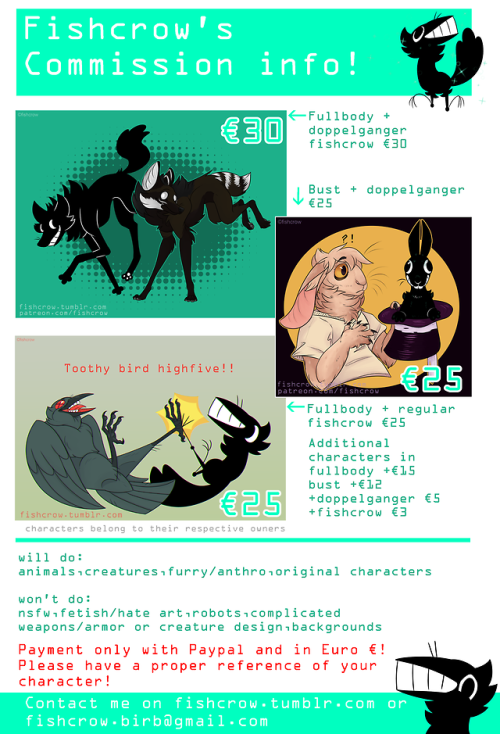 fishcrow - Here it is!! My commission info! Yay!I will take 3...