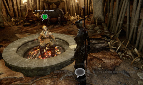 Loaded the save, Svarah just walks right into the fire and sits...