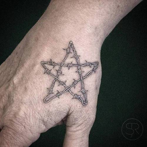 Tattoo tagged with: small, astronomy, single needle, svenrayen, facebook,  twitter, star, hand, barbed wire, other 