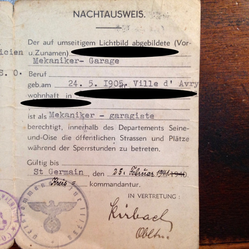vaguedacier - My Grandfather Nachtausweis (night pass).