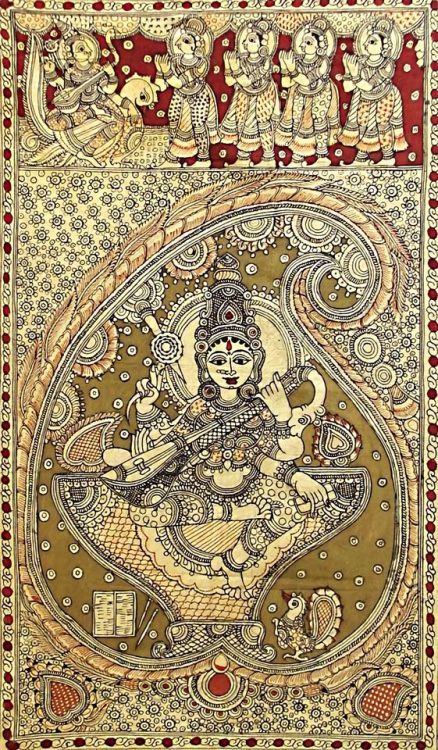 hinducosmos:Saraswati - Goddess of Music Kalamkari Paintings on...