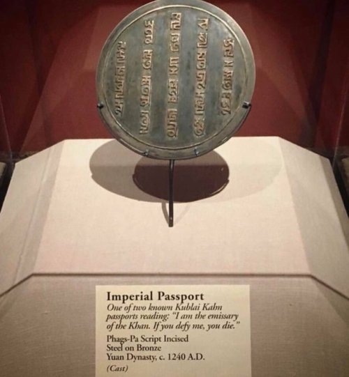 historyarchaeologyartefacts - Imperial passport of Kublai Khan...