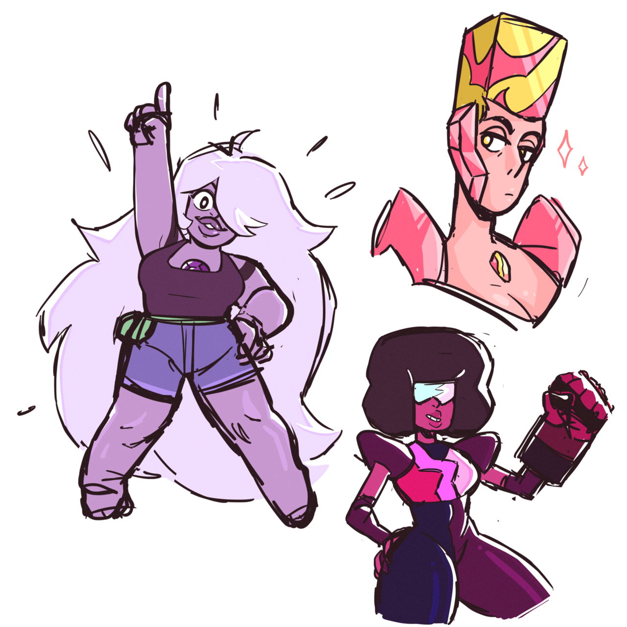Sketchy gems (forgot Amethyst wears her hair up in her beach clothes)