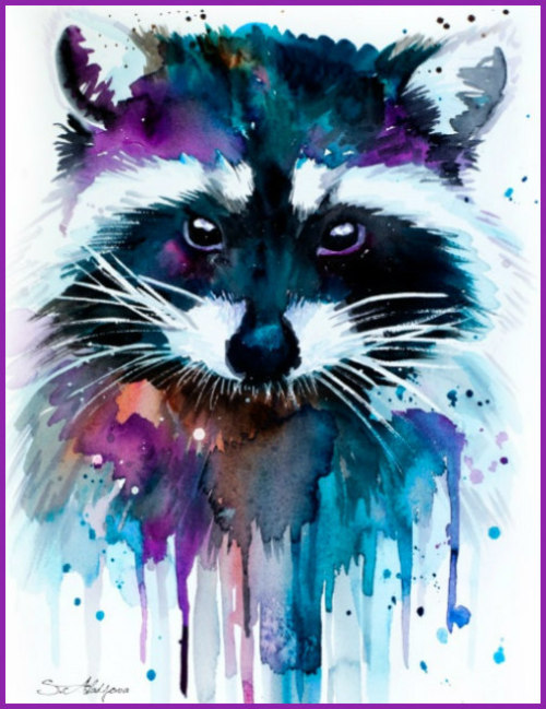 glamboyl - Rikki the Raccoon watercolor art by Slaveika Aladjova.