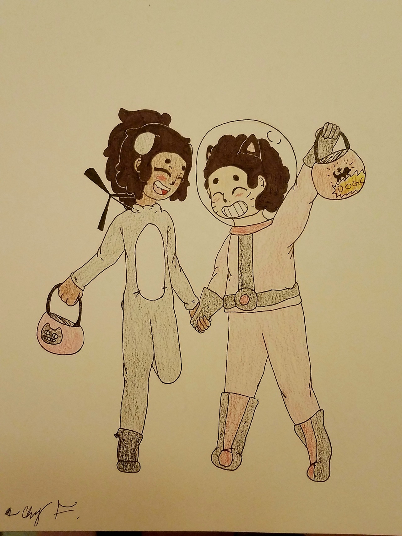 Steven and Connie holding hands for @thatnerdannie (Thought a Halloween themed one would be cute. Dogcopter and Cookie Cat, haha) Hope you like it!