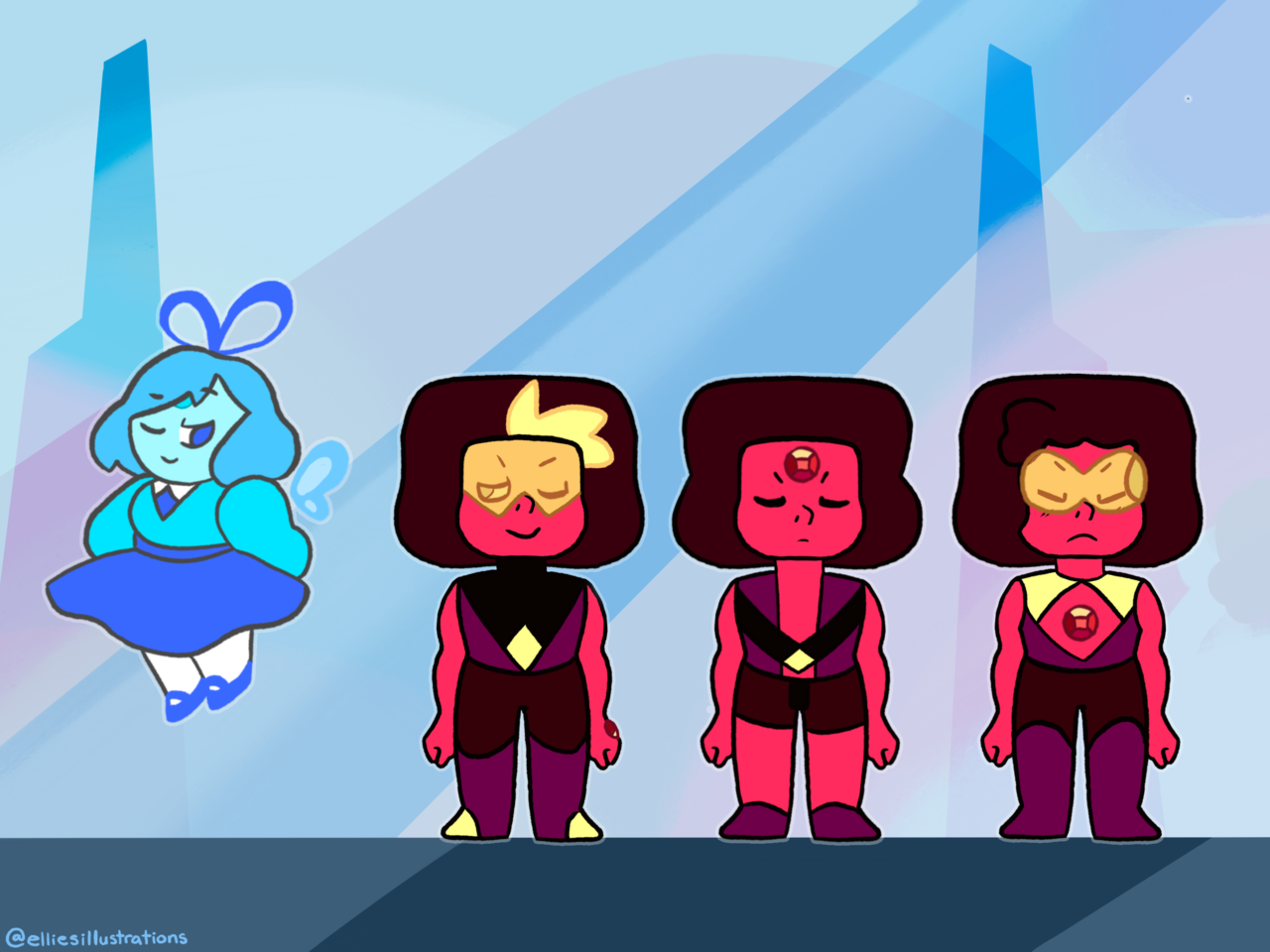The Ruby squad becomes Aquamarine’s Guard! Rubies: @i8ora-su @socksandcrocss @lightoftwelveangels