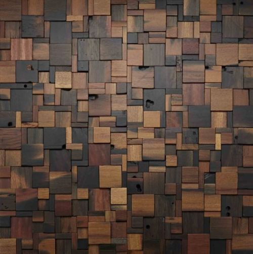 browndresswithwhitedots - Stacked Square Wood Wall Design