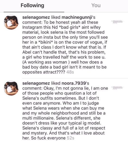 Selena Gomez Likes Instagram Comments Slut Shaming Other Girls