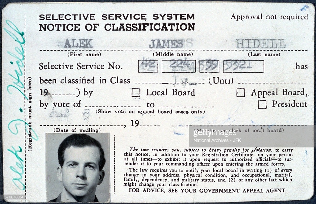 slutforleeharveyoswald:
““At the time of his arrest, Lee Harvey Oswald had a fake selective service card. While it bore his picture, it included a phony name - Alek James Hidell. Both the Mannlicher-Carcano rifle, and the Smith and Wesson .38...