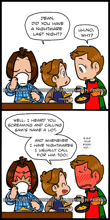 kamidiox:
“ Happy #WincestWednesday!
Parenting, am I right?
Original idea by @incorrectwincestquotes
// Deviantart // Commissions Info // My Store //Buy Dean a Coffee//
”