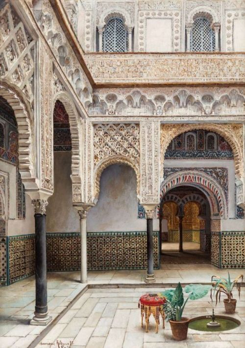 Enrique Roldan (19th century) - The courtyard of the Alcazar of...