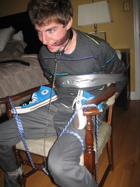 tugboys:Nick duct taped and gagged to a chair - just to teach...