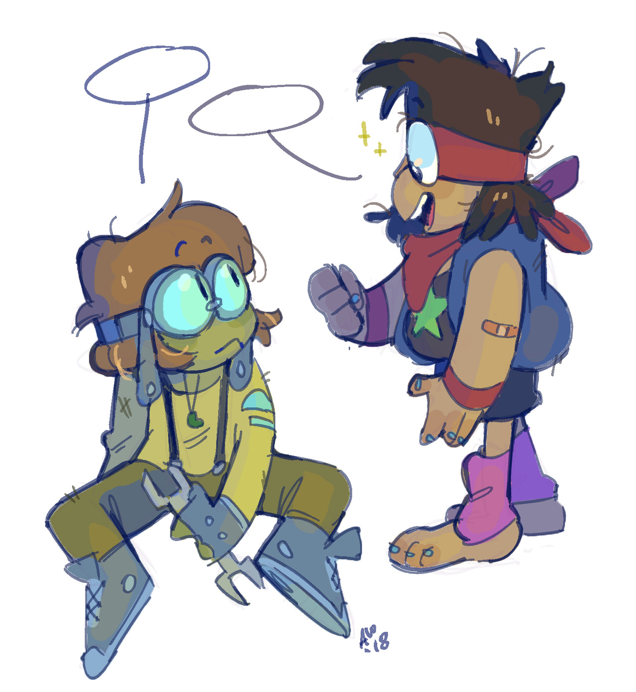 a while back i drew ko in a cool outfit so i thought it’d be fun to revisit that and draw dendy some new digs also!! maybe this is an action packed post apocalyptic au……..maybe it’s an au where...