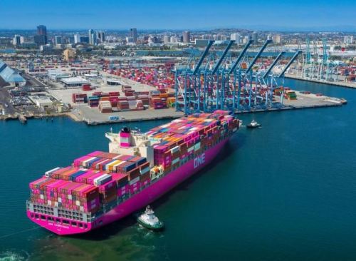 containerization:First arrival of a magenta ONE vessel, the...