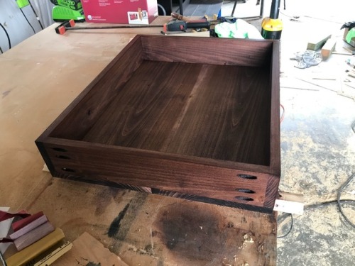 Staining process underway. Brazilian rosewood on everything.