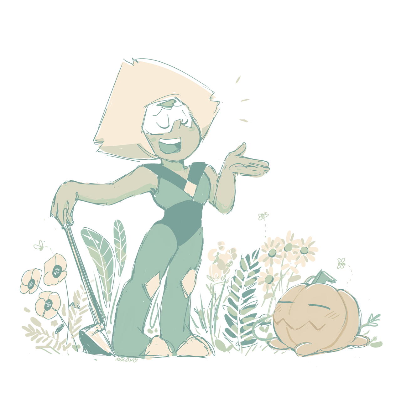 I was gonna develop this sketch further but sadly I lost stamina on it. Peridot rambling to Pumpkin about god knows what on a nice sunny day