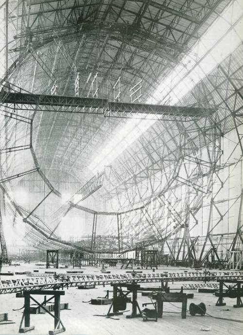 historicaltimes:Hindenburg construction during the 1930s in...
