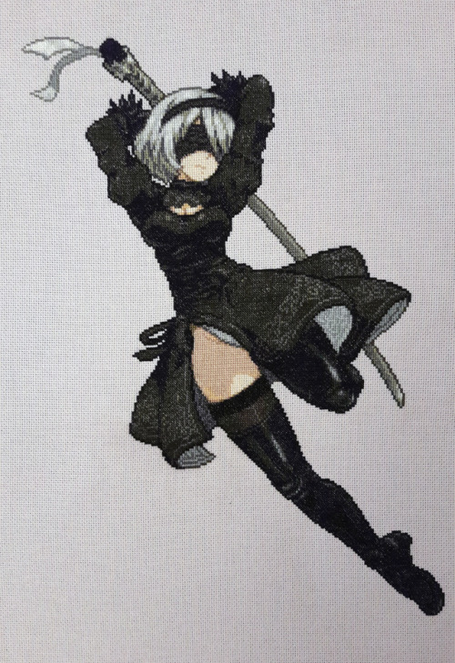 novacainedoll:Finished my cross stitch of 2B from Nier:...