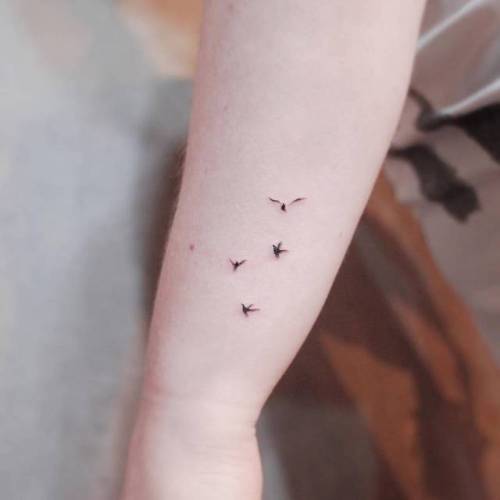 Tattoo tagged with: small, wittybutton, flying bird, animal, tiny, bird,  ifttt, little, wrist, forearm, minimalist 