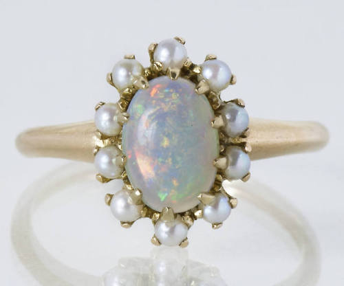 allaboutrings - Antique Victorian 14k Rose Gold Opal and Seed...