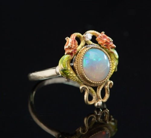 allaboutrings - Art Nouveau Opal, Diamond, and Enamel Dragon...