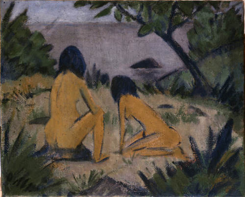 expressionism-art - Sitting and Kneeling Figures on the Bank of...