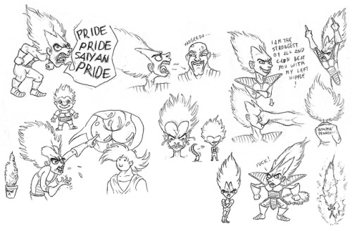 Unflattering doodles of Vegeta done mostly during ad breaks...
