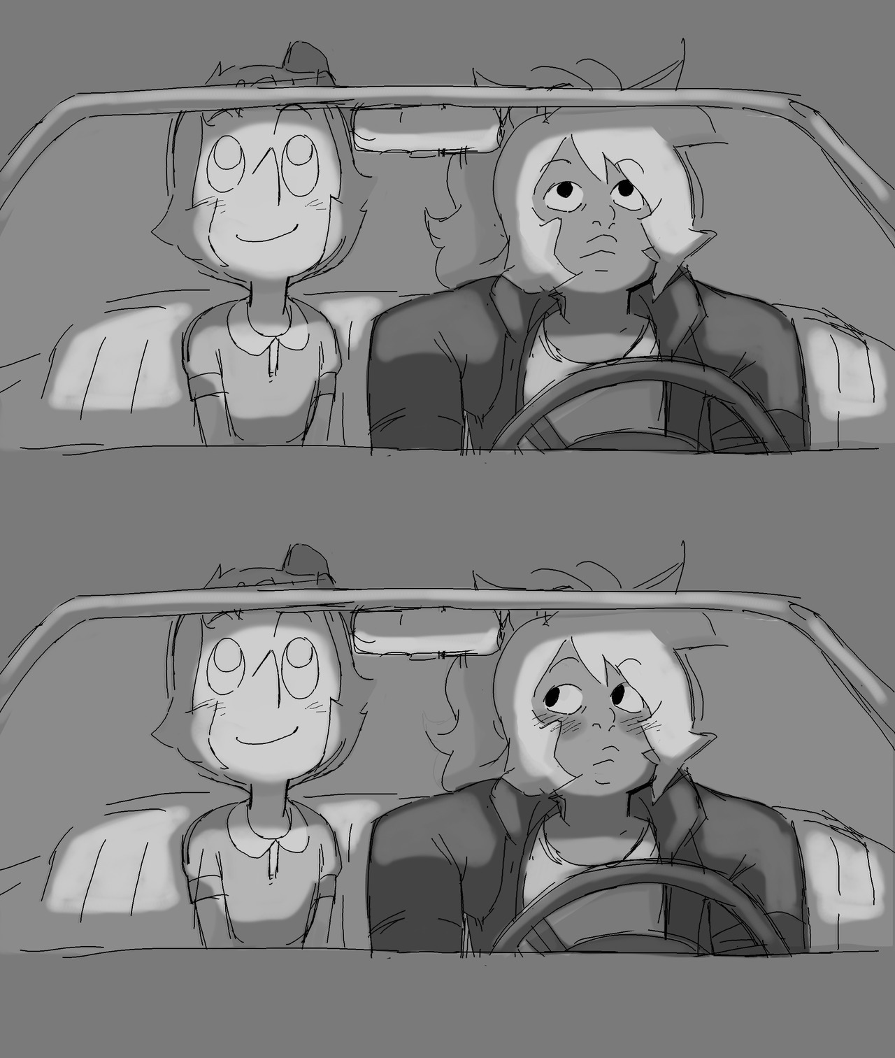 Grease AU? Amethyst trying to be smooth at a drive in cinema