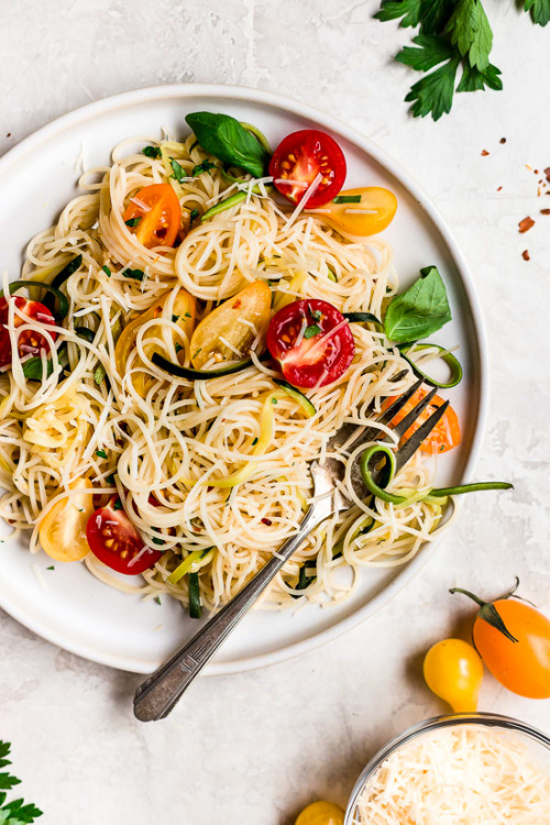 daily-deliciousness:
â€œAngel hair pasta with zucchini and tomatoes
â€