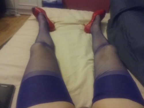 Blue dark back seam heel stocking sexy xx
