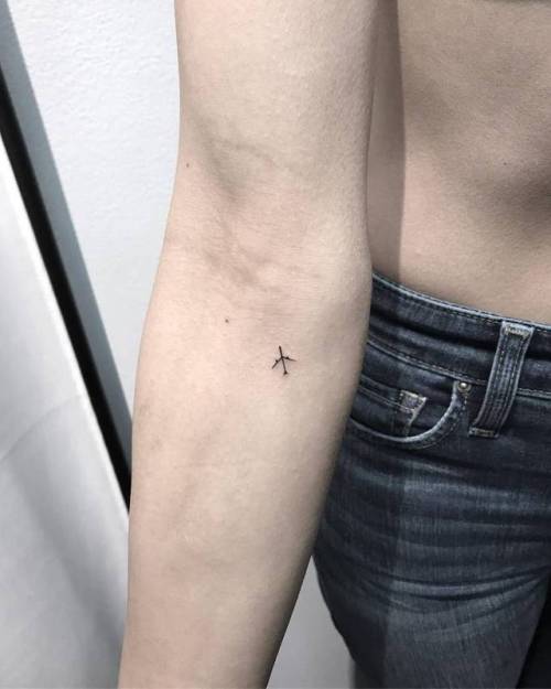 Tattoo tagged with: small, micro, airplane, tiny, travel, ifttt, little,  michellesantana, minimalist, inner forearm 
