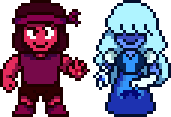 FINALLY got around to respriting my Ruby and Sapphire sprites. This time, I decided to give them poses to show off their gemstones.