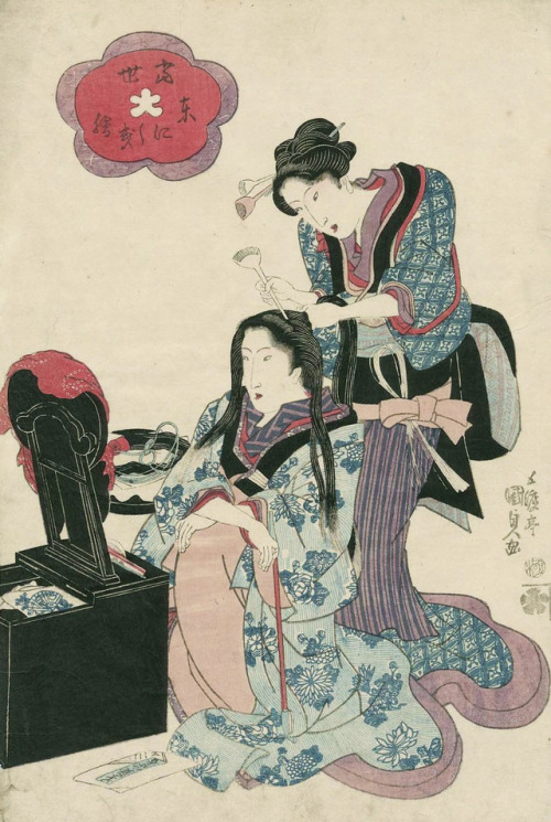 thekimonogallery - Hairdressing. Woodblock print, 1823, Japan, by...