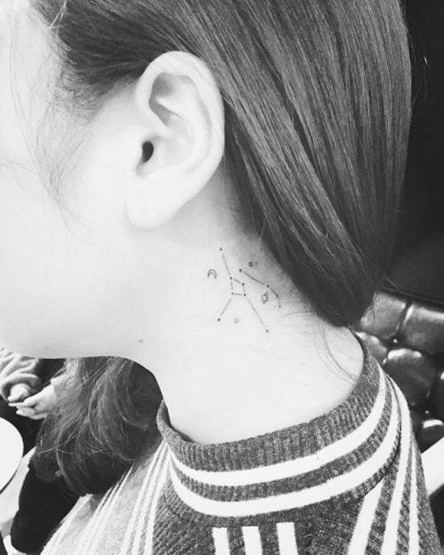 Tattoo tagged with: small, astronomy, line art, aries contellation, masa,  tiny, constellation, ifttt, little, behind the ear, taurus constellation,  neck, fine line 