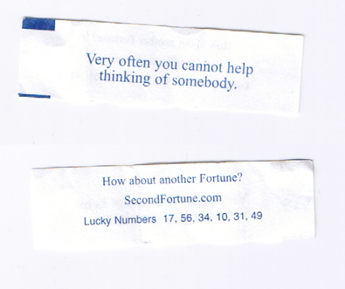 fortuneaday - [A white fortunecookie paper with blue text....