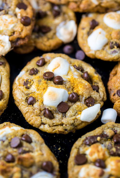 sweetoothgirl:S’mores Chocolate Chip Cookies