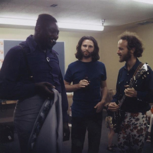 mrmojomorrison:Jim Morrison and Robby Krieger with Albert King,...
