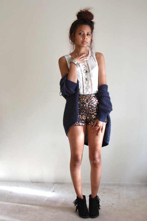 blackfashion:Cardigan: Take Out, Top: Forever 21, Shorts:...