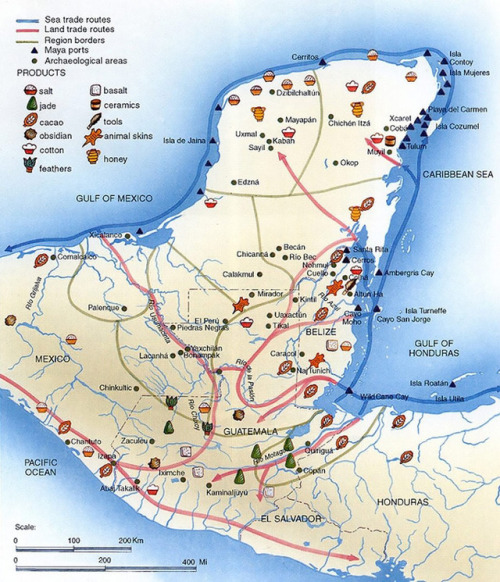 mapsontheweb:Mayan trade routes and regional resources.