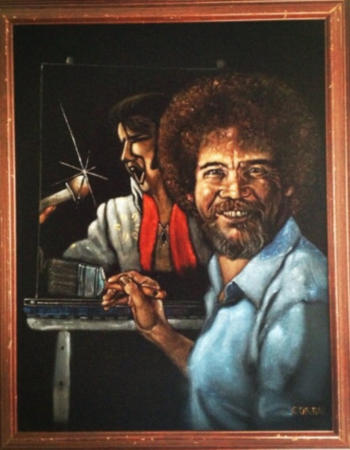 beatnikdaddio - a velvet painting of bob ross painting a velvet...