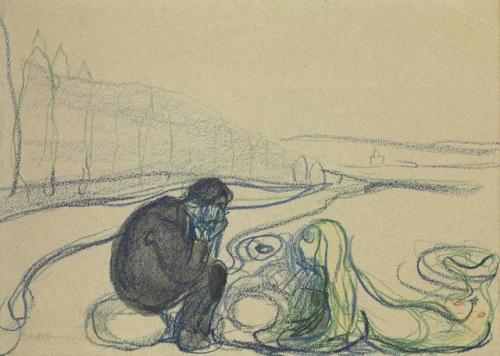 lenfanterrible:Edvard Munch, Melancholy Man and Mermaid 1910