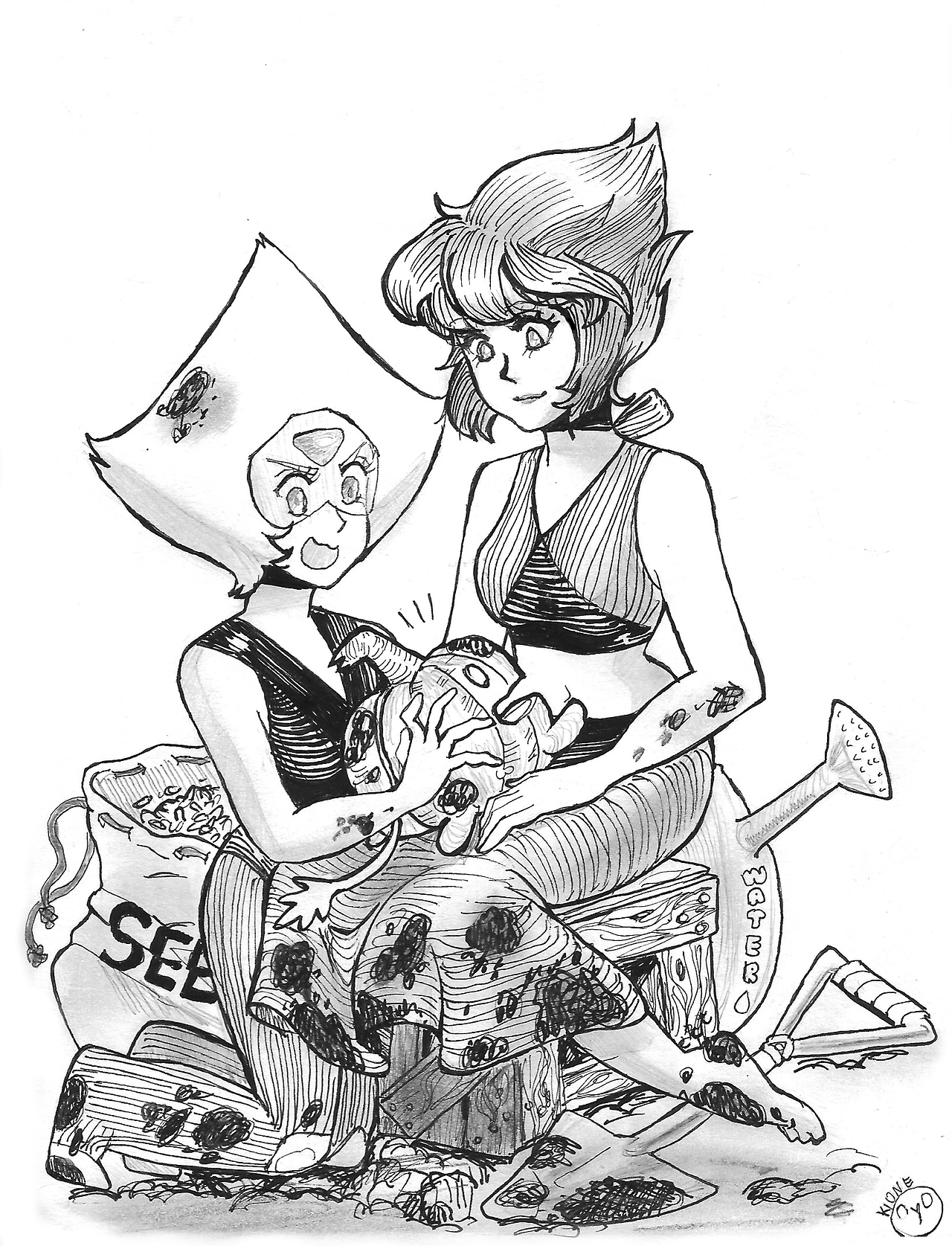 Inktober day 18 “filthy” Lapis and Peridot with Pumpkin!