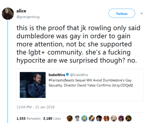 whyyoustabbedme - JK Rowling only said Dumbledore was gay...