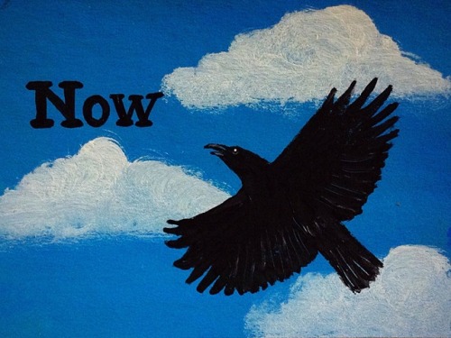 The power of Now crow, acrylic painting on cardboard