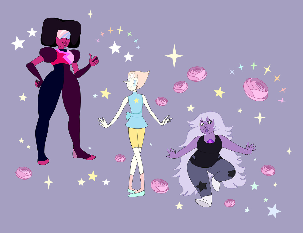 Trying to improve my skills at vector graphics and i think i’m doing alright Here’s some Crystal Gems doodles for a print for my sister So sweet, so lovely +bonus cute Amethyst