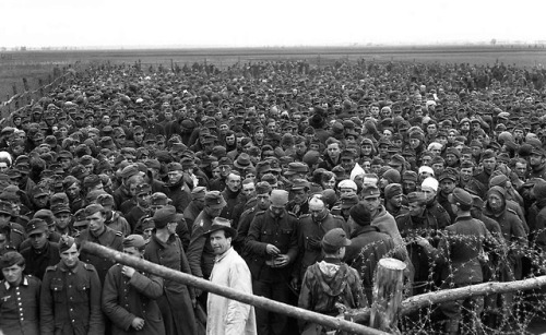 historicaltimes - German POWs crammed in a hastily erected...