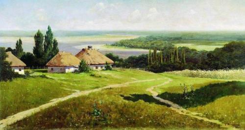 realism-love:Ukrainian landscape with huts, 1901, Vladimir...
