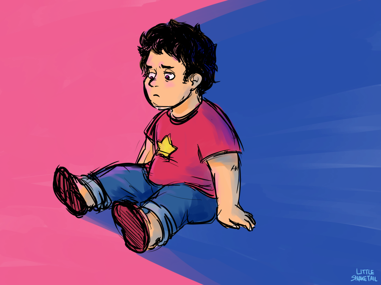 “Please stop making the boy suffer,” I say as I draw an unhappy Steven — Anyway been trying to use more colors Lines: FireAlpaca, colors: SAI